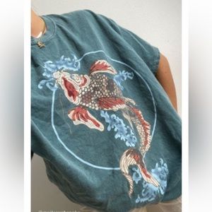 Urban Outfitters // S/M // Teal // Koi Fish Overdyed T-Shirt Dress // Oversized